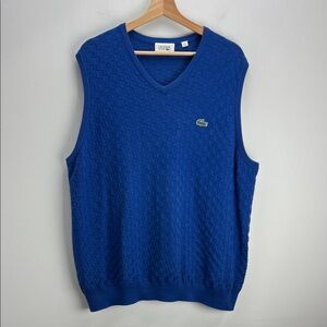 Lacoste Sport Knit V Neck Sweater Vest Blue Mens US XXL Tennis Prep Preppy